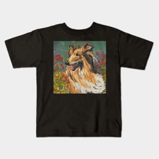 Rough Collie and Geraniums Kids T-Shirt